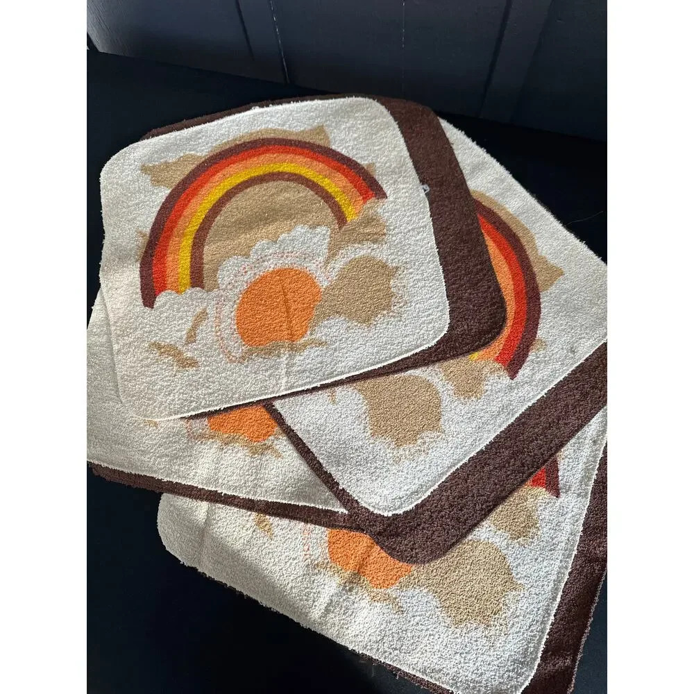 Vintage Cannon Retro Rainbow and Brown Hand towel Set of 8 Made in USA